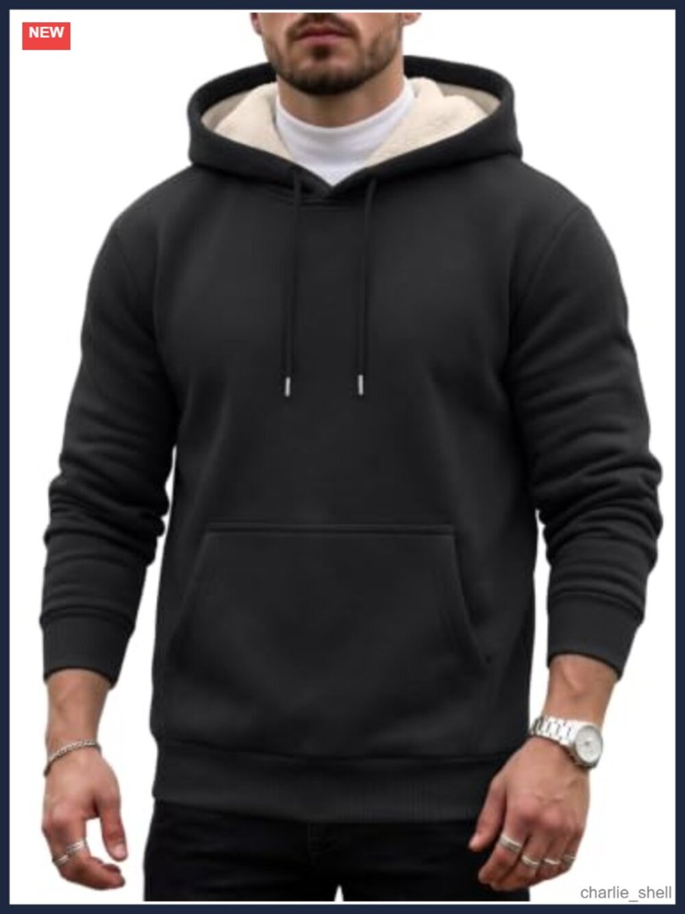 Men's Sherpa Fleece Lined Pullover Hoodie Sweatshirt Kangaroo Pocket